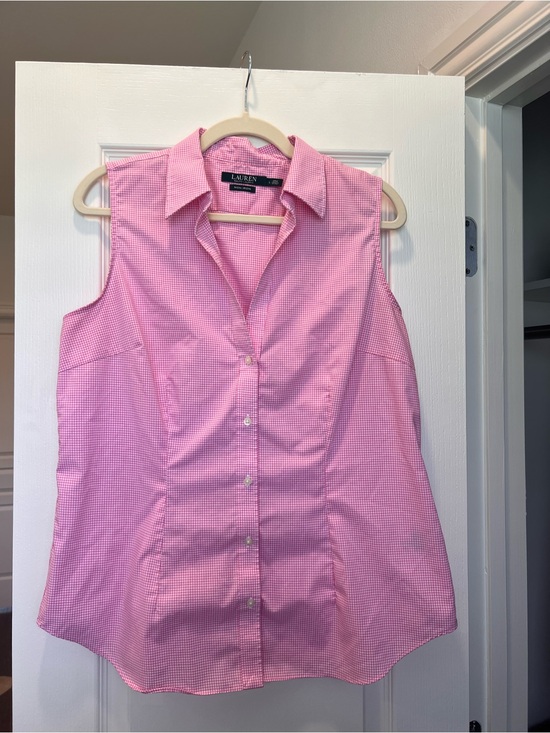 Ralph Lauren Tops - Ralph Lauren Pink Gingham Sleeveless Button-Down Shirt